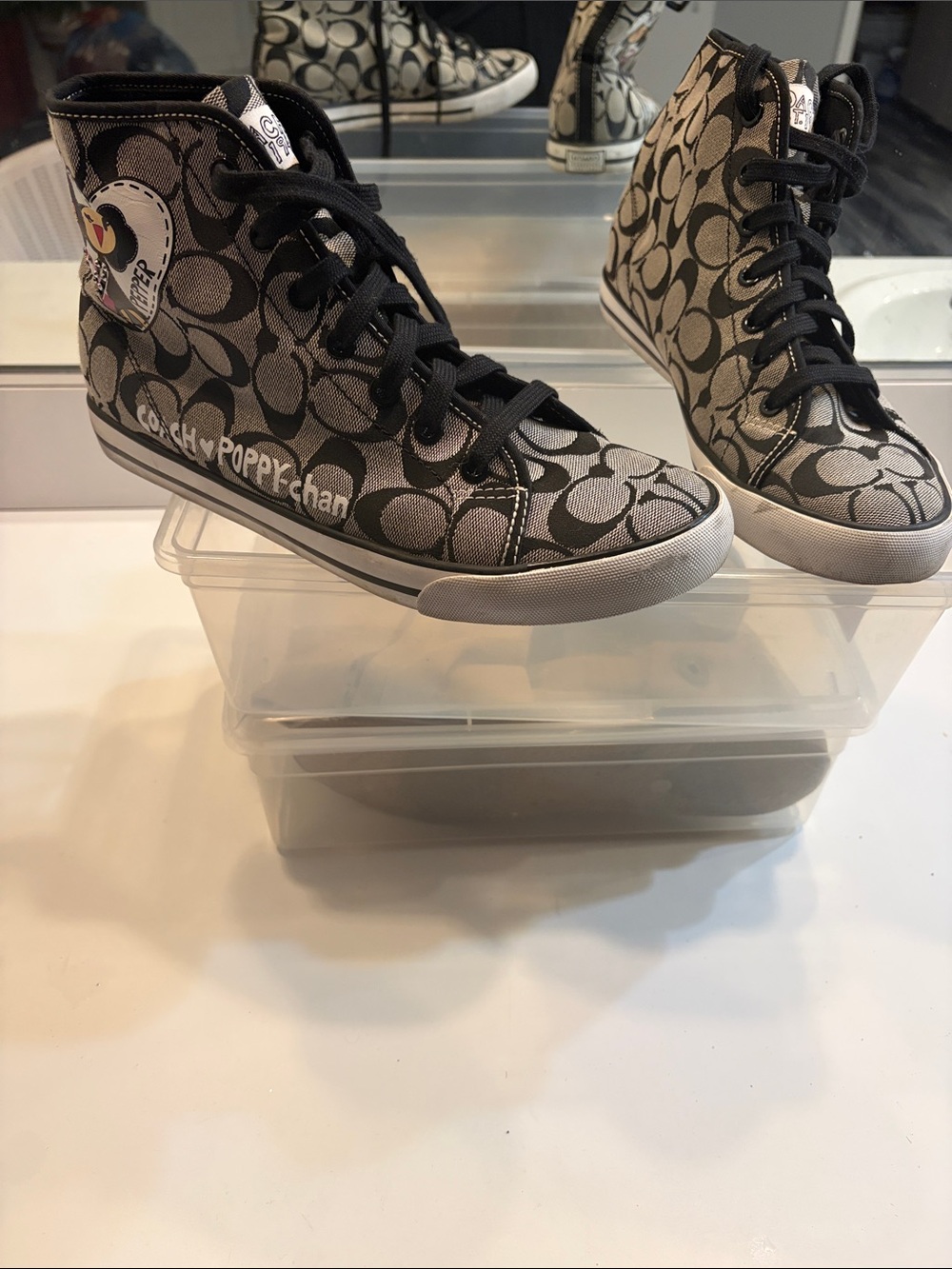 Coach High-Top Sneakers in Black and Gray Signature Canvas